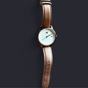 MVMT Rose Gold Timepiece with White Face stainless steel case leather band